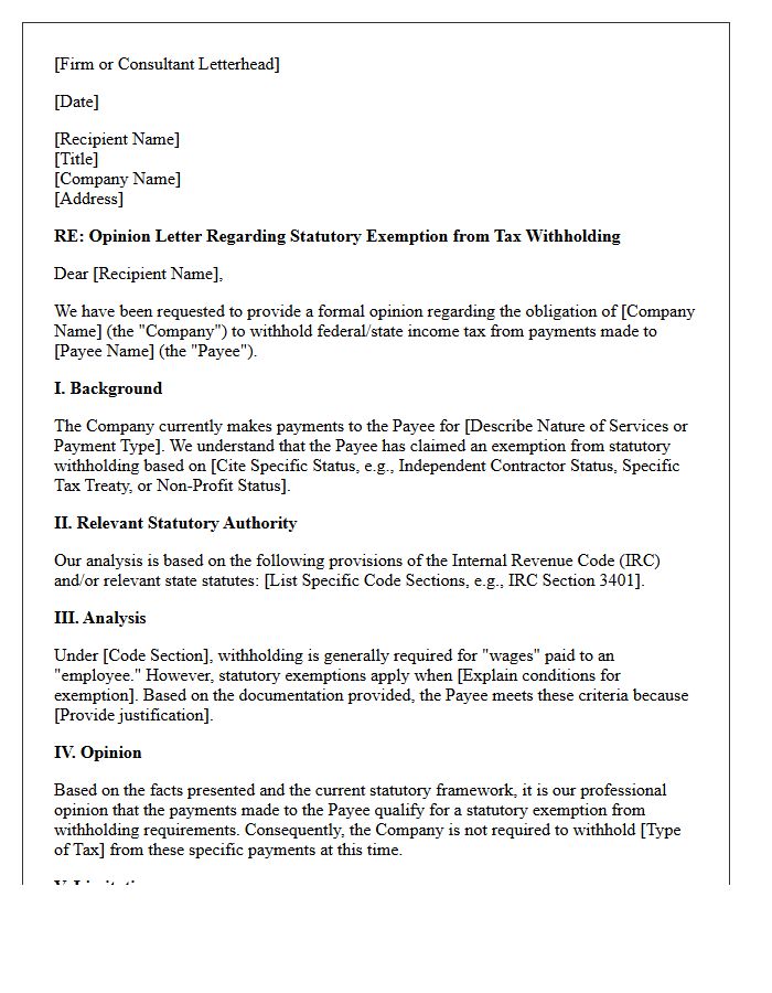 Tax Withholding Statutory Exemption Opinion Letter