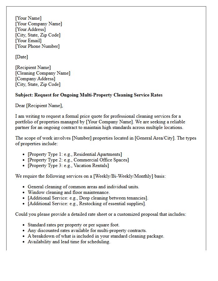 Request Letter for Ongoing Multi-Property Cleaning Service Rates