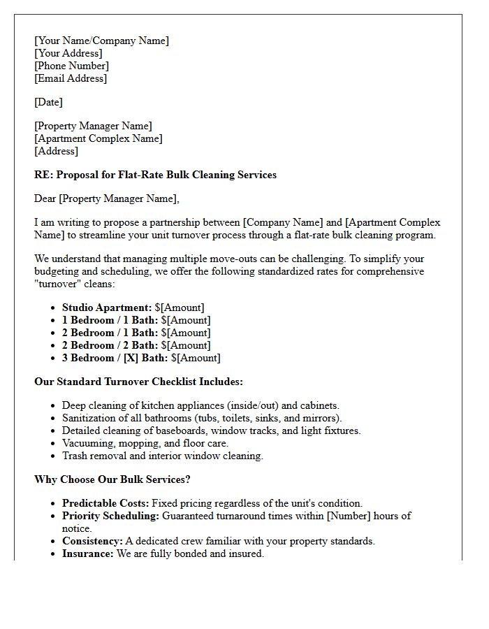 Proposal Letter for Flat-Rate Bulk Cleaning in Apartment Complexes