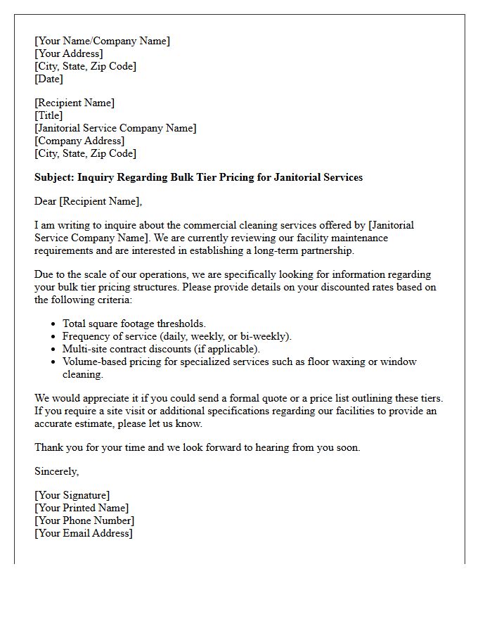Inquiry Letter for Bulk Tier Pricing From Janitorial Services