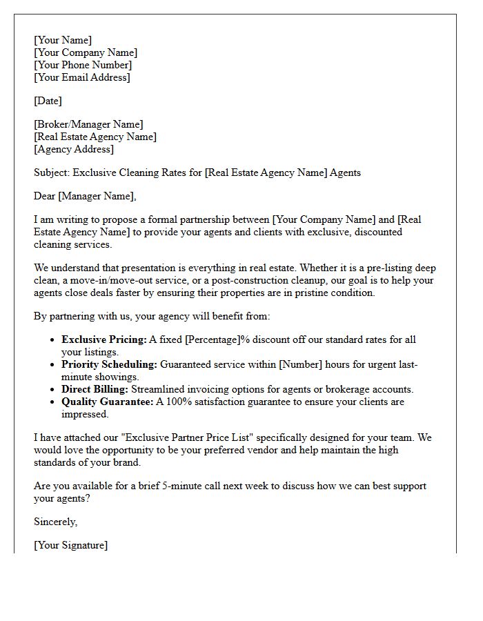 Partnership Letter for Exclusive Real Estate Agency Cleaning Rates