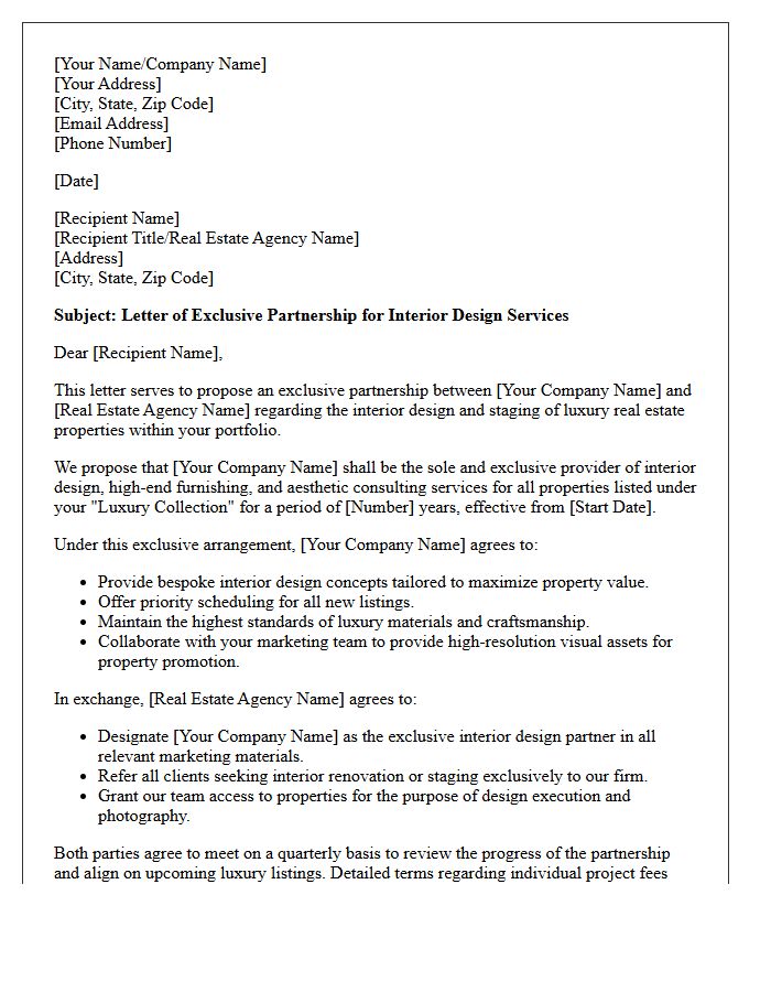 Letter of Exclusive Partnership for Luxury Real Estate Interior Design