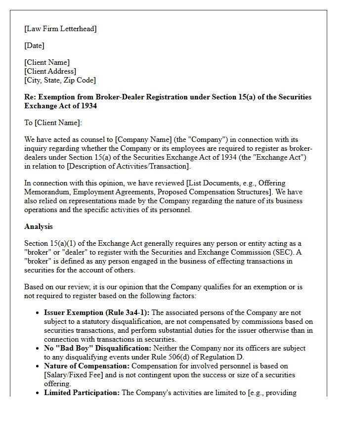 Broker-Dealer Registration Exemption Opinion Letter