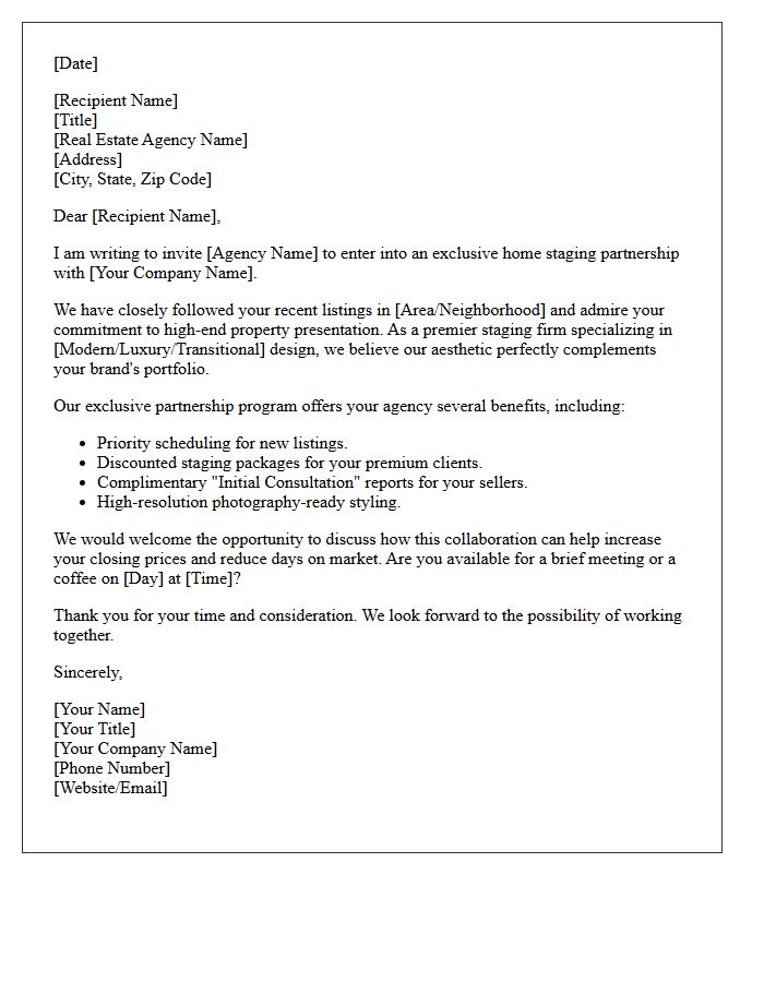 Letter of Invitation for an Exclusive Real Estate Staging Partnership