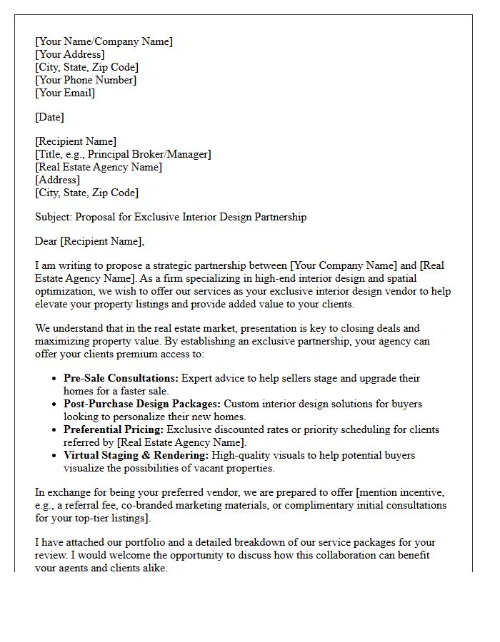 Letter Proposing Exclusive Interior Design Vendor Status for Real Estate Clients