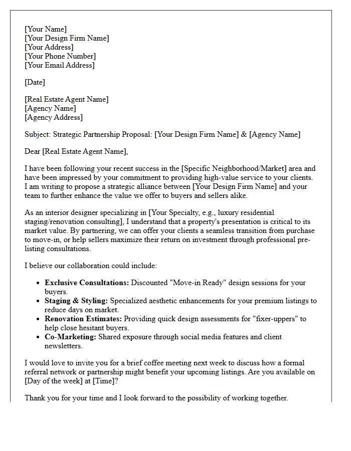 Letter Proposing a Strategic Real Estate Alliance for Interior Designers