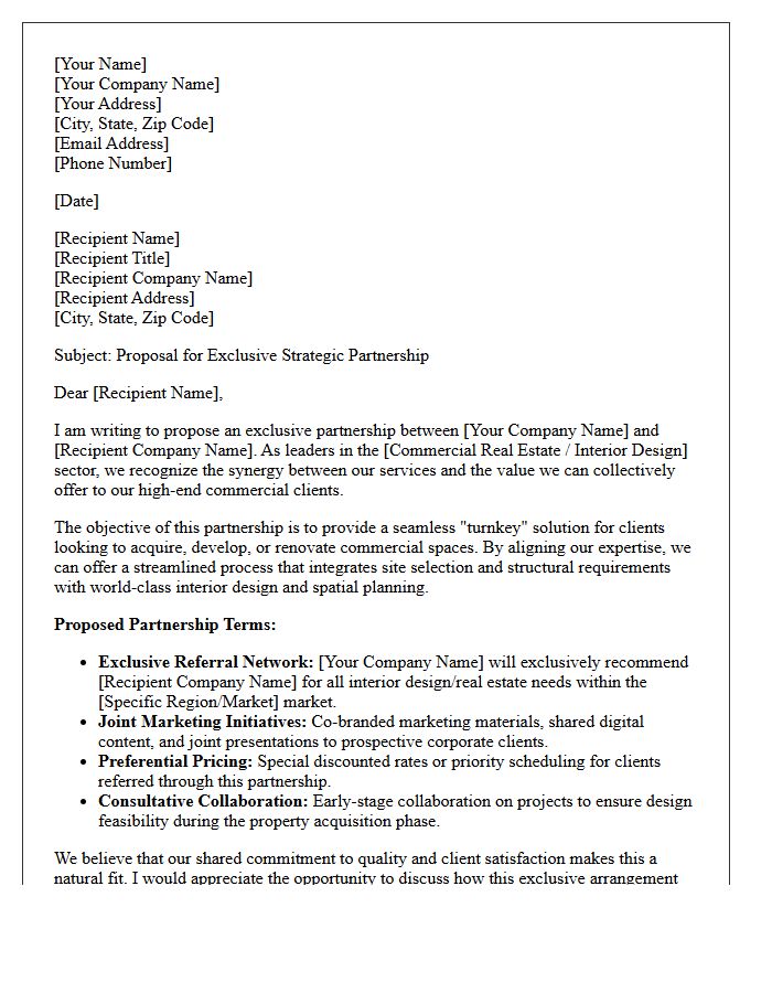 Commercial Real Estate and Interior Design Exclusive Partnership Letter
