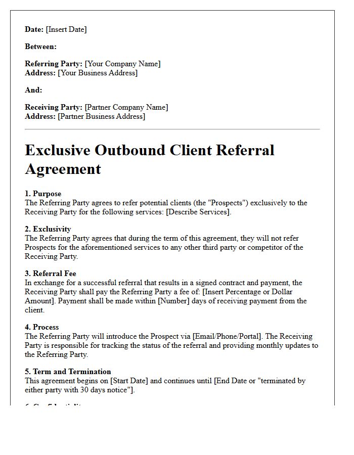 Exclusive Outbound Client Referral Agreement Letter
