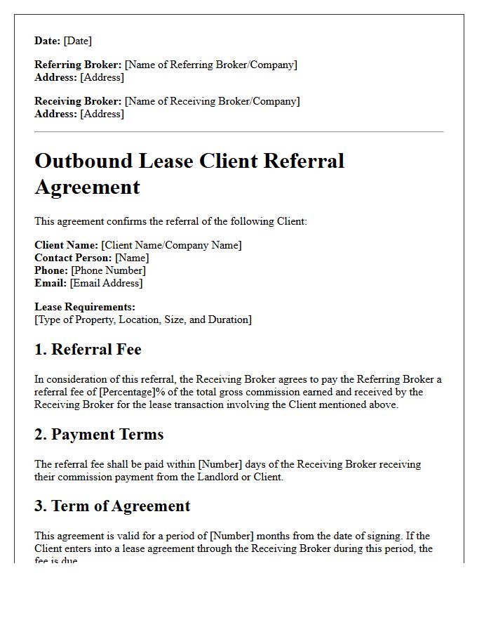 Outbound Lease Client Referral Agreement Letter