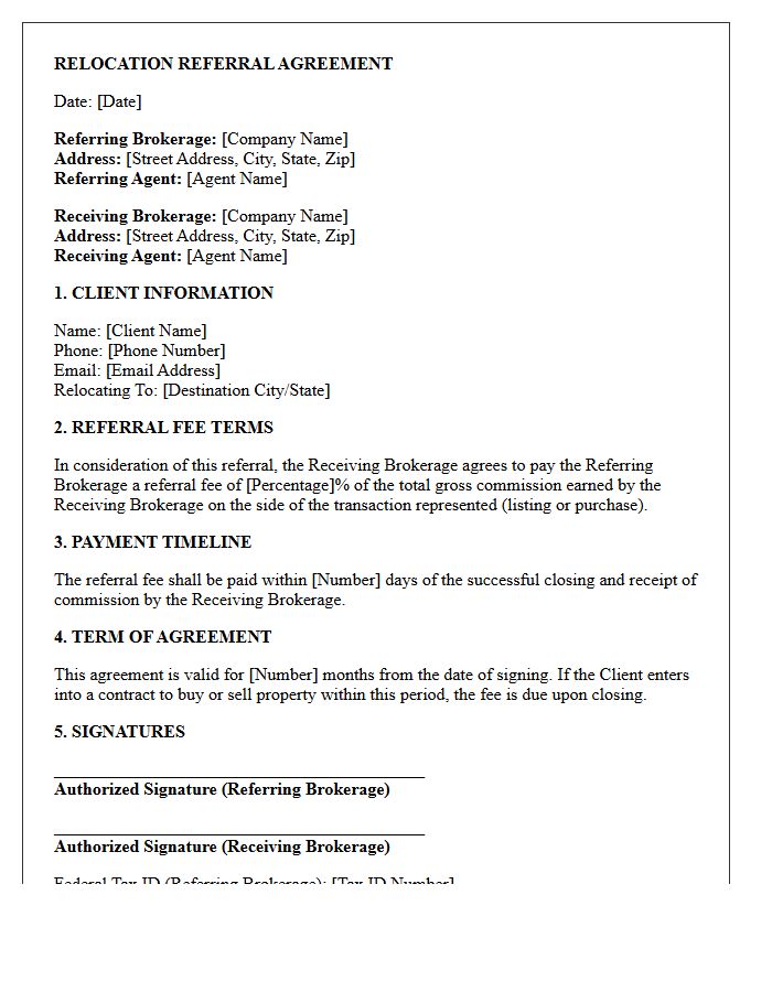 Outbound Relocation Client Referral Agreement Letter