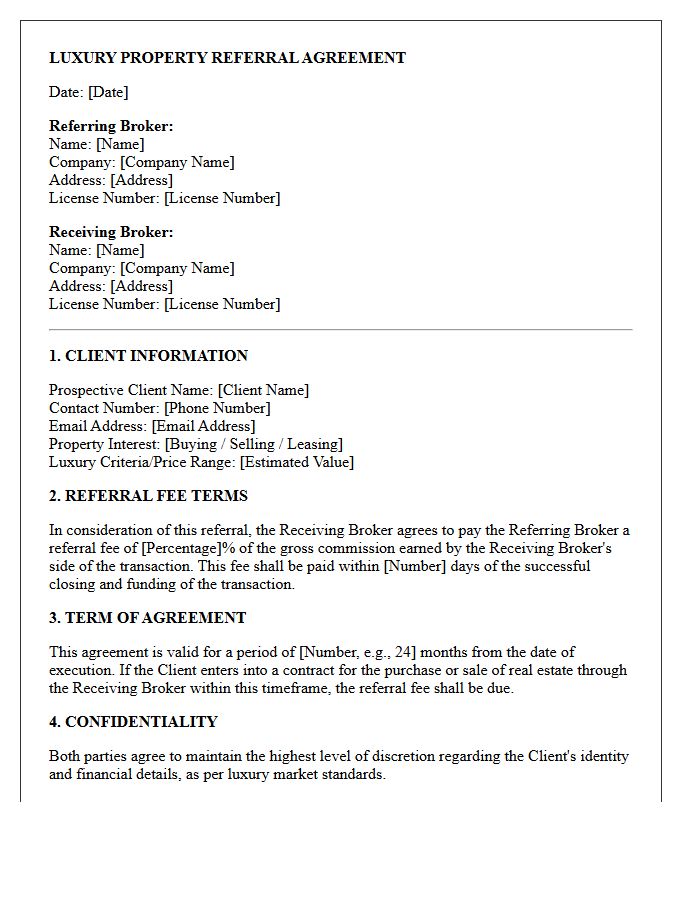 Outbound Luxury Property Client Referral Agreement Letter