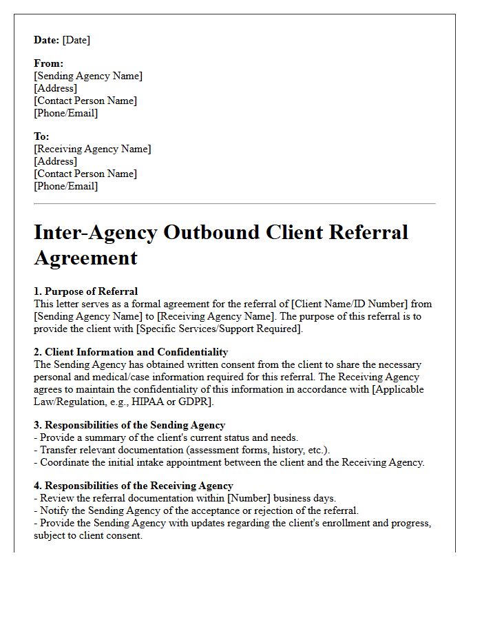 Inter-Agency Outbound Client Referral Agreement Letter