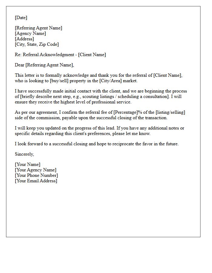Inbound Real Estate Referral Acknowledgment Letter