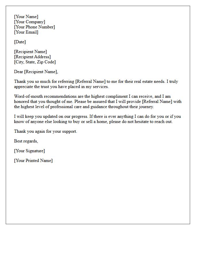 Thank You Letter for Your Real Estate Referral