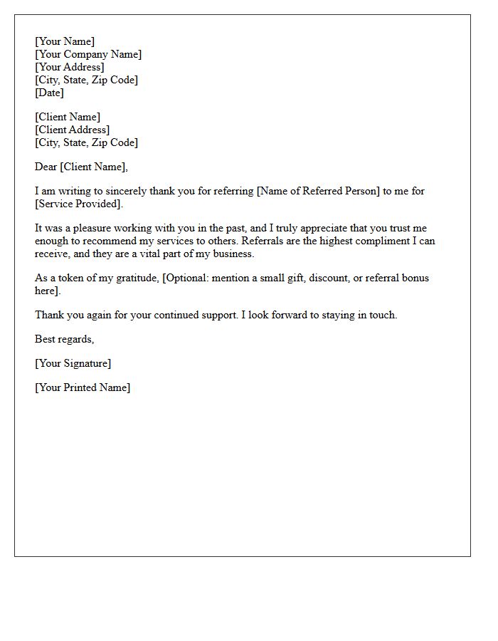 Past Client Referral Appreciation Letter