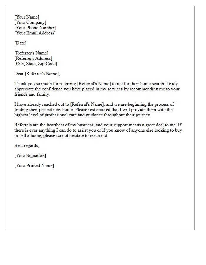 Residential Buyer Referral Thank You Letter