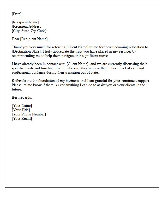 Out-of-State Relocation Referral Thank You Letter