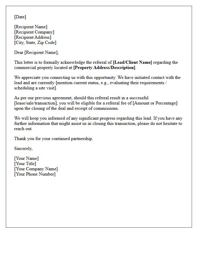 Commercial Property Referral Acknowledgment Letter