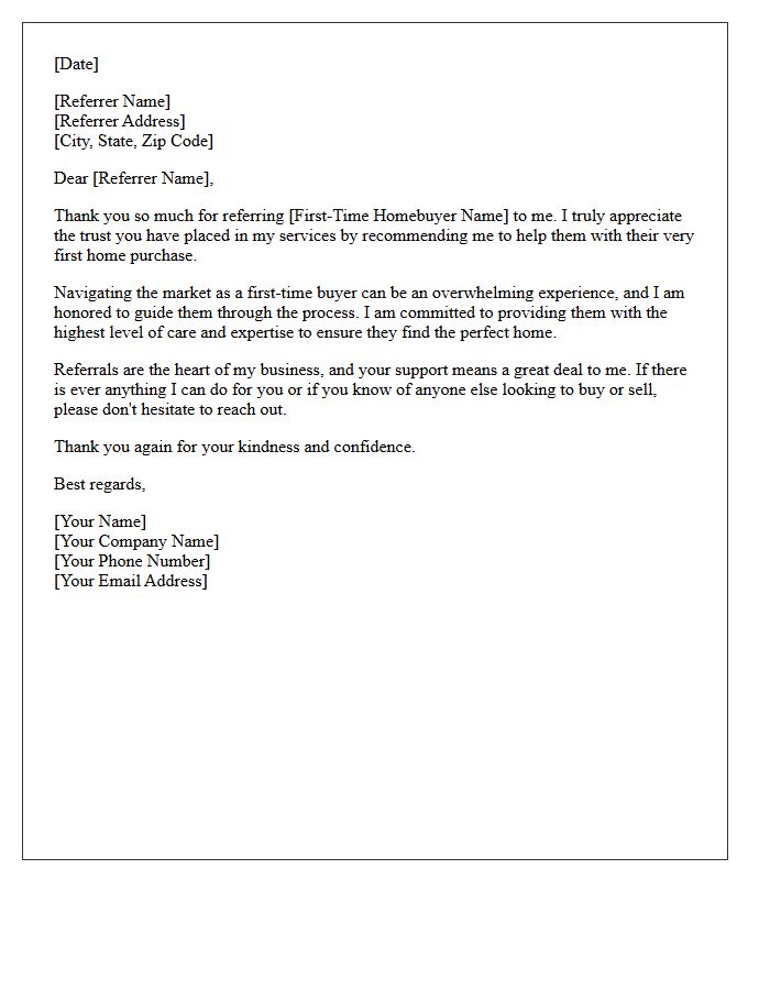 First-Time Homebuyer Referral Thank You Letter