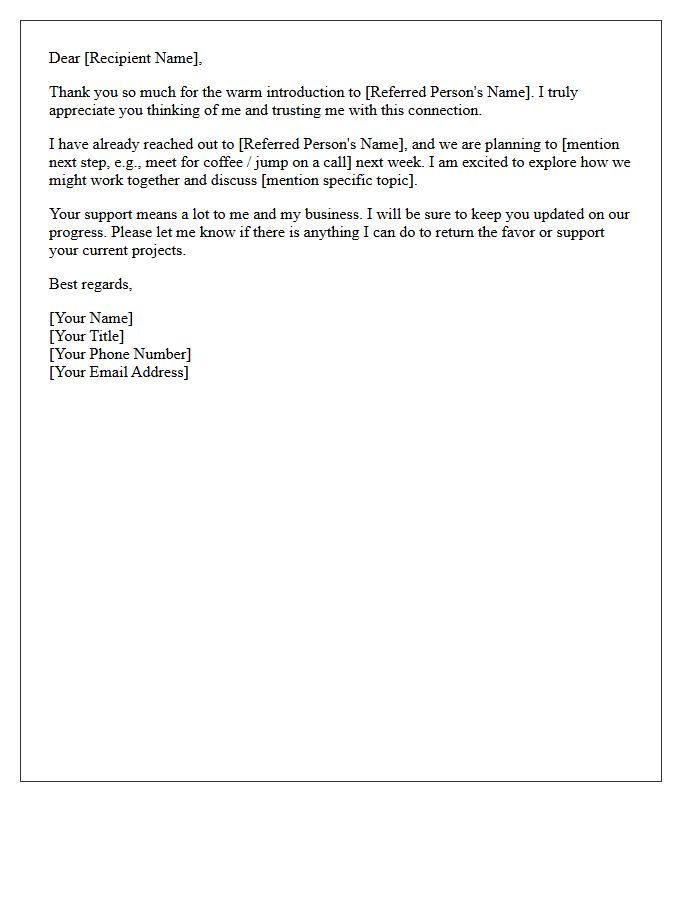 Warm Introduction and Referral Appreciation Letter
