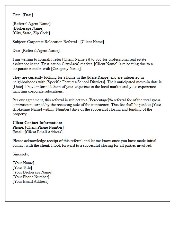 Corporate Relocation Buyer Referral Letter