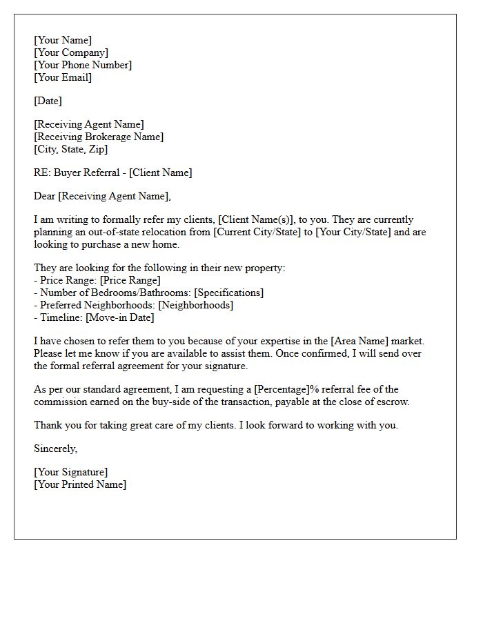 Out of State Relocation Buyer Referral Letter