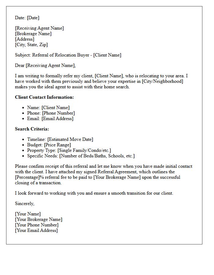 Agent to Agent Relocation Buyer Referral Letter