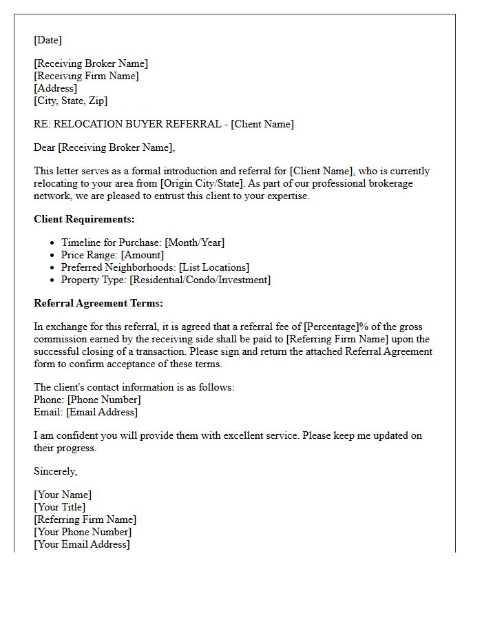 Brokerage Network Relocation Buyer Referral Letter