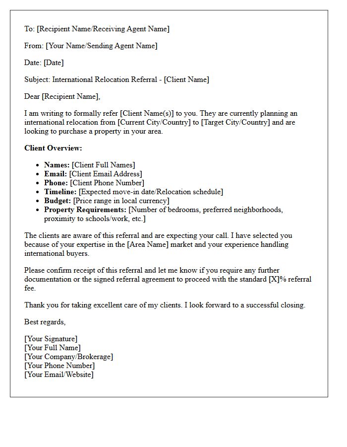 International Relocation Buyer Referral Letter