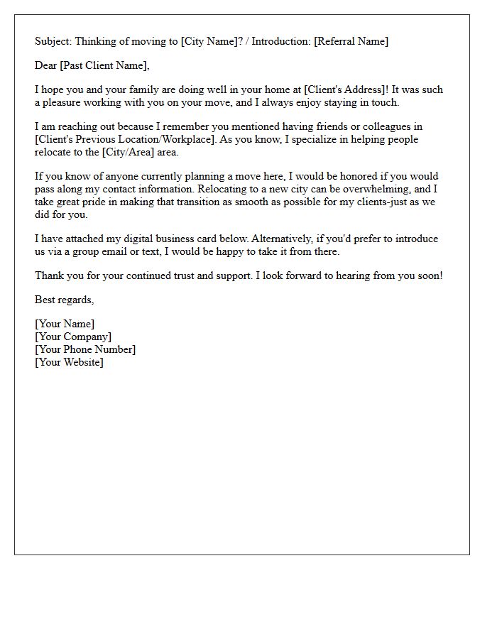 Past Client Relocation Buyer Referral Letter