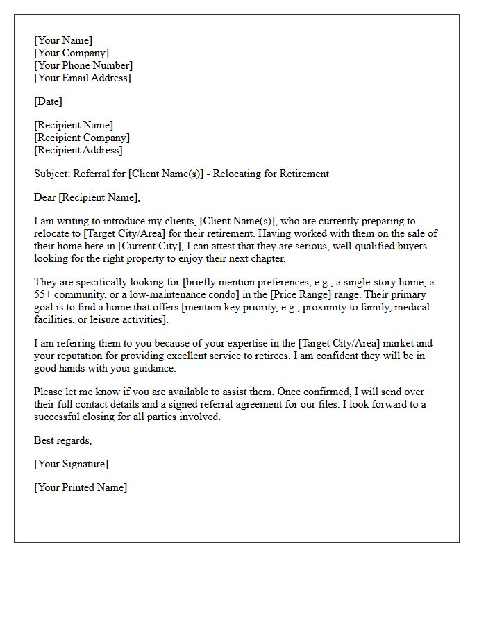 Retiree Relocation Buyer Referral Letter