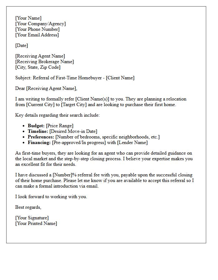 First-Time Homebuyer Relocation Referral Letter