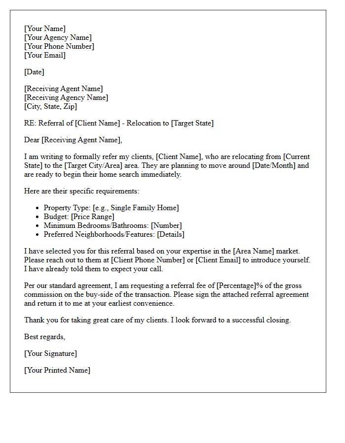 Interstate Relocation Buyer Referral Letter