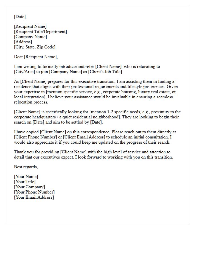 Executive Relocation Buyer Referral Letter