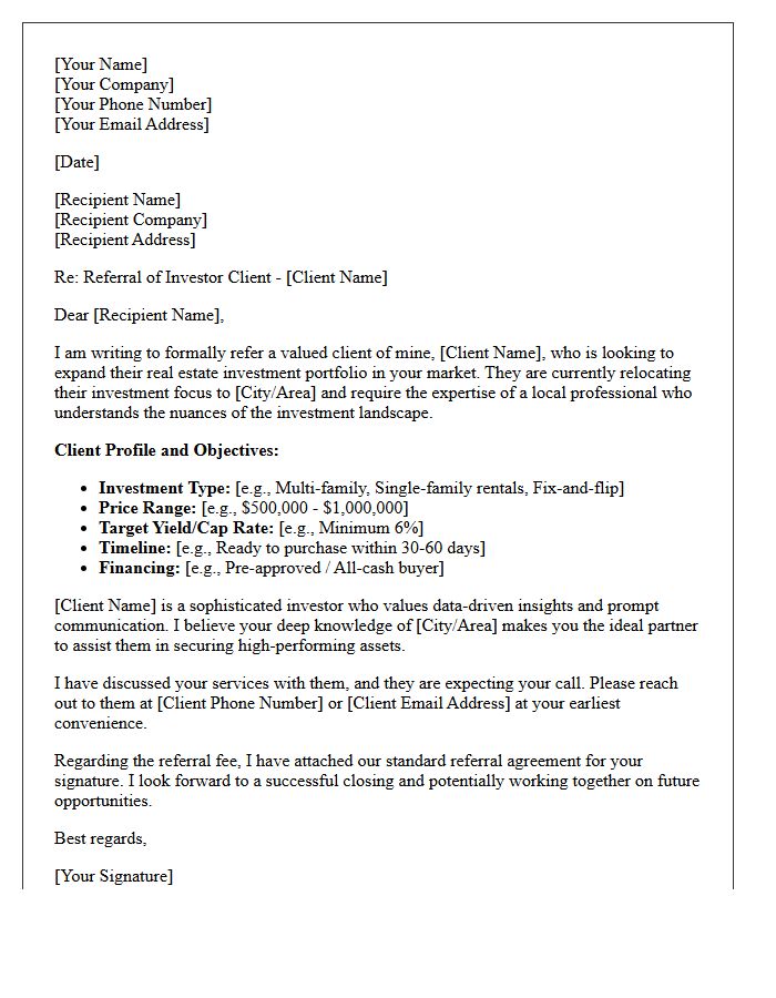 Investor Relocation Buyer Referral Letter