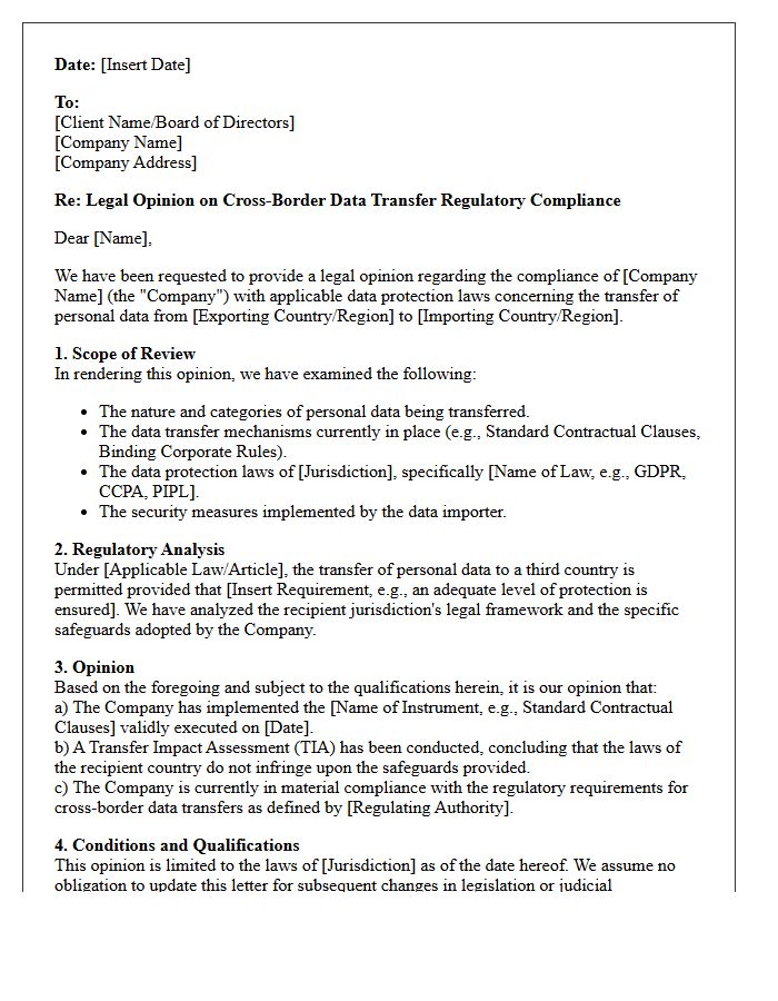 Cross-Border Data Transfer Regulatory Compliance Opinion Letter