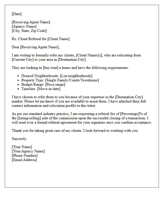 Relocating Homeowner Agent Referral Letter