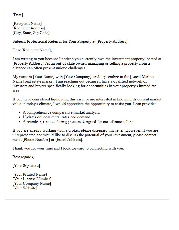 Investment Property Out-of-State Seller Referral Letter