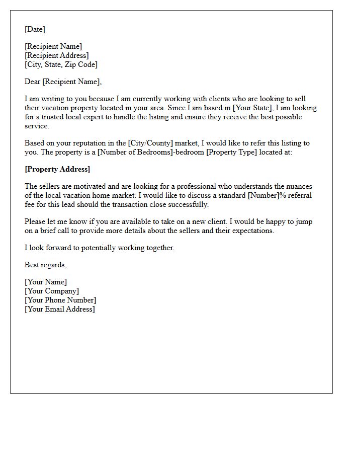 Vacation Home Out-of-State Seller Referral Letter