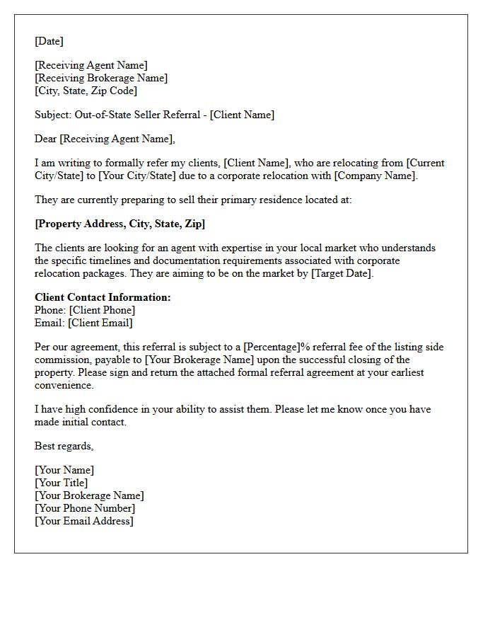 Corporate Relocation Out-of-State Seller Referral Letter