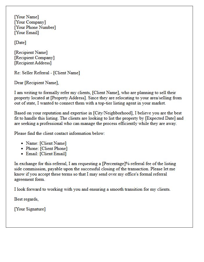 Out-of-State Seller Listing Agent Referral Letter
