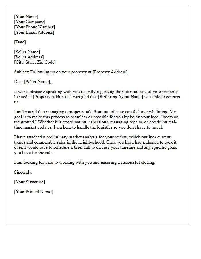 Out-of-State Seller Post-Referral Follow-Up Letter