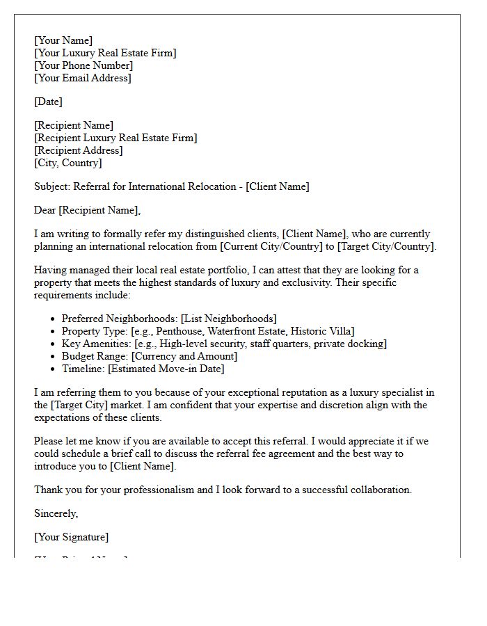 International Relocation Luxury Property Specialist Referral Letter