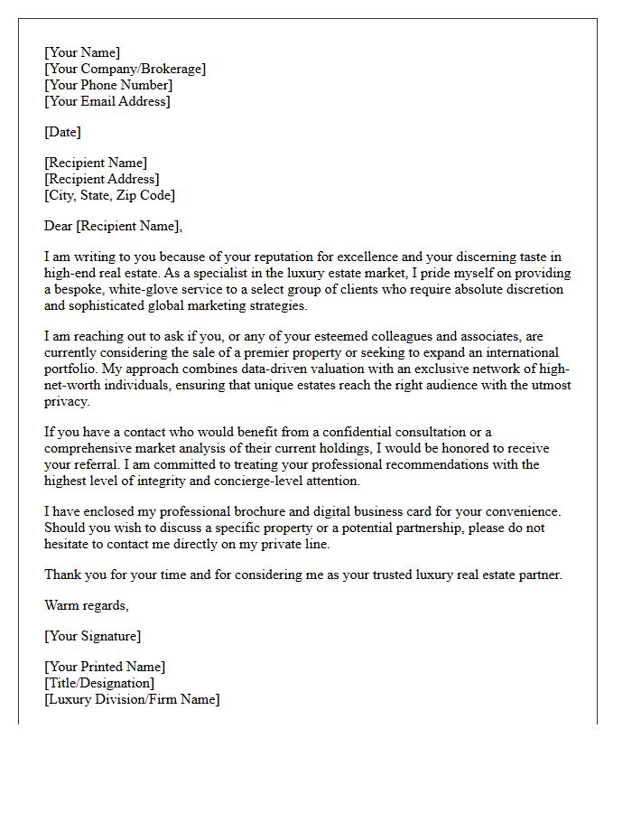 Exclusive Estate Seller Luxury Property Specialist Referral Letter