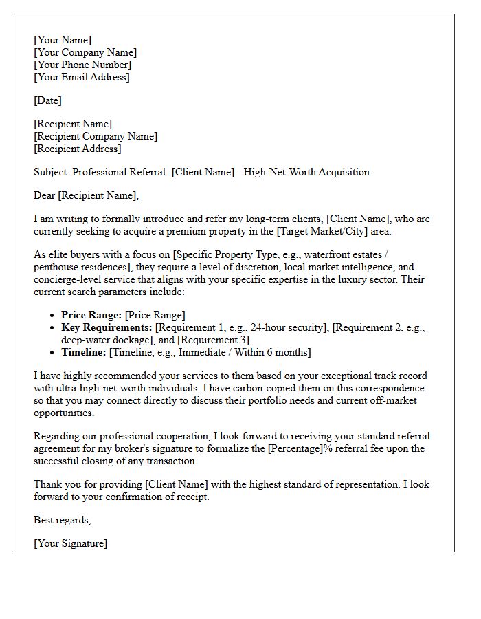 Luxury Property Specialist Referral Letter For Elite Buyers
