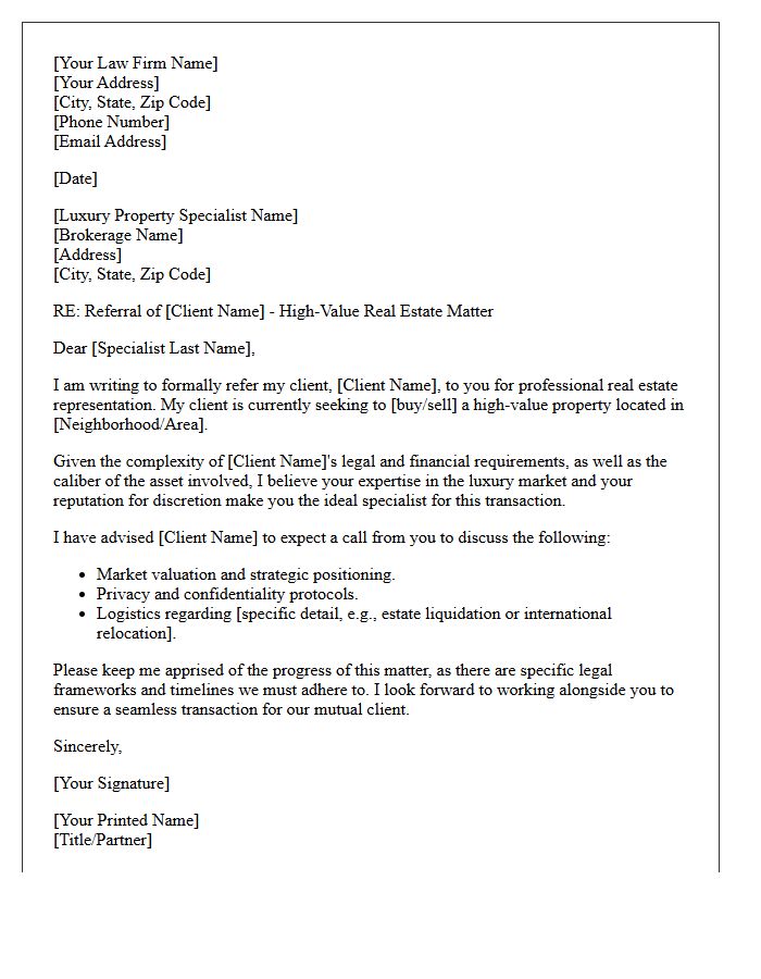 Luxury Property Specialist Referral Letter From Legal Counsel
