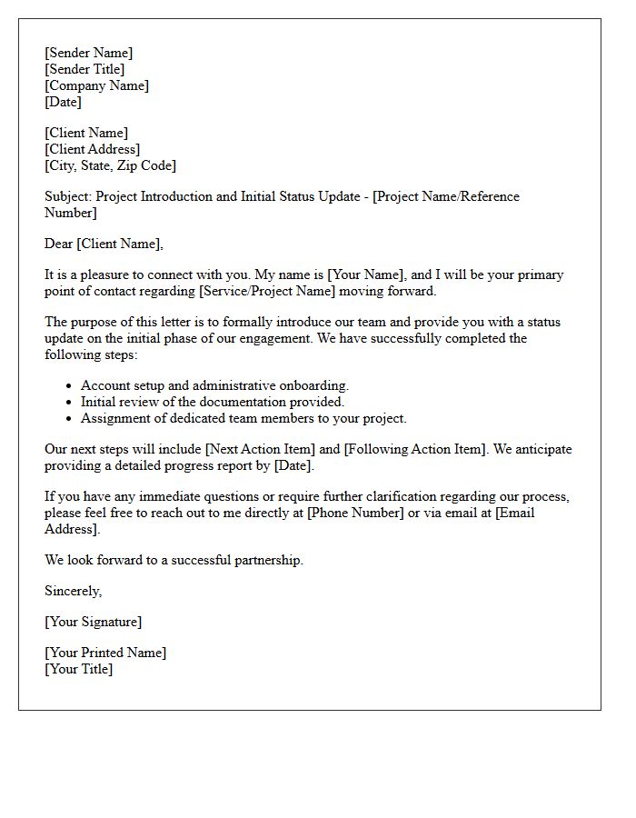 Initial Client Contact and Introduction Status Letter