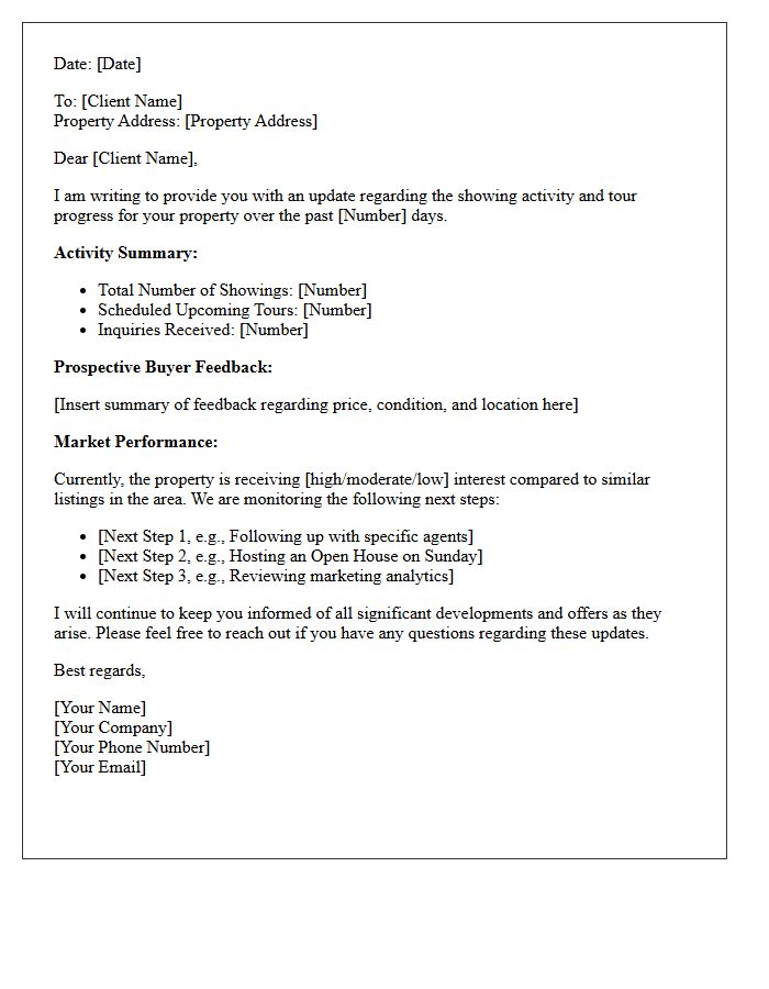 Active Property Tour and Showing Progress Letter