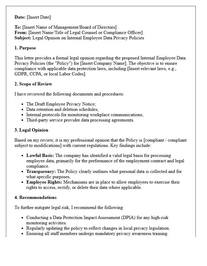 Internal Employee Data Privacy Policies Opinion Letter