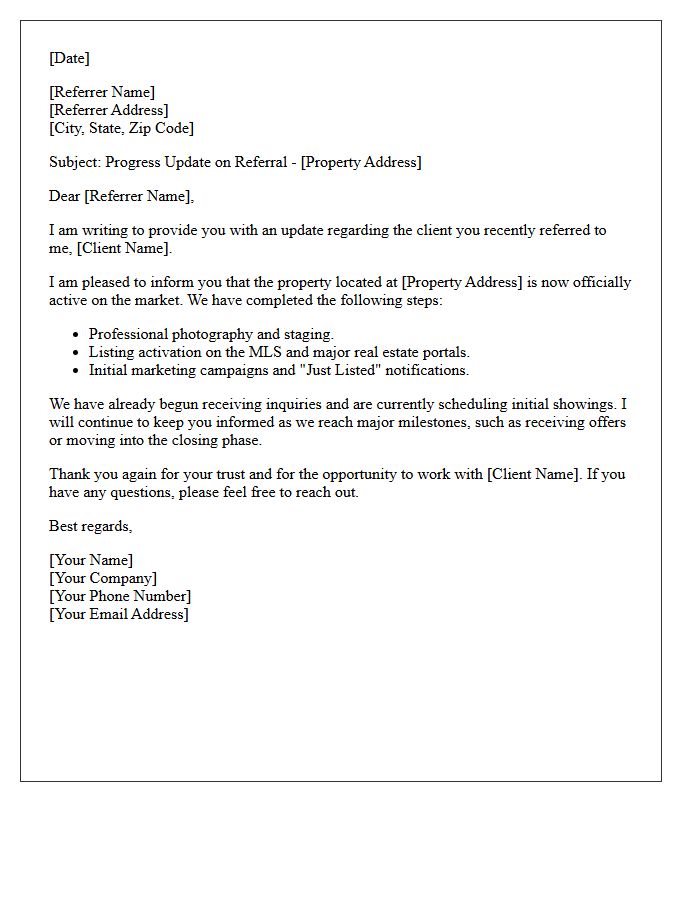 Active Market Listing Referral Progress Letter